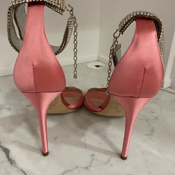Giuseppe Zanotti pink satin heels w/ rhinestone ankle size 8.5 - Picture 3 of 6